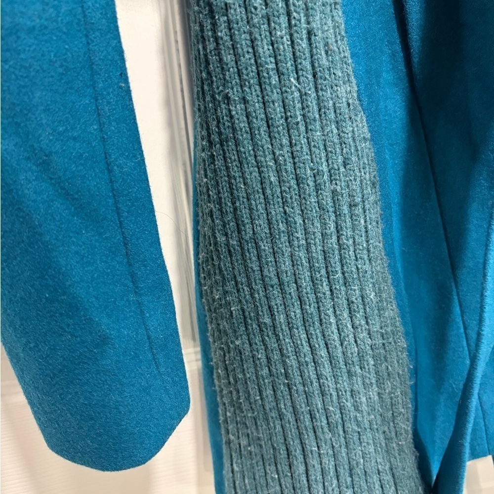 Anthropologie Elevenses Teal Coat Ribbed Collar Belt Wool Blend Boho - Picture 10 of 15